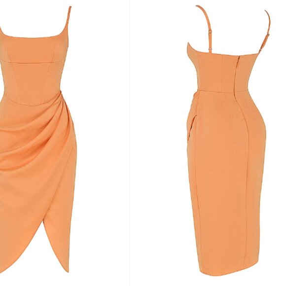 Bianca - Tangerine satin pleated corset midi dress - Picture 3 of 6